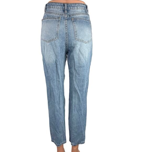 Shein Blue Light Wash High Rise Distressed Ankle Straight Leg Jeans Pants Sz XS - Picture 3 of 5